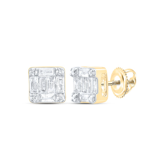 14kt Yellow Gold 1/3 Cttw Natural Diamond Ana M Fashion Square Baguette Earring