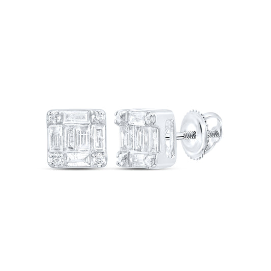 14kt White Gold 1/3 Cttw Natural Diamond Ana M Fashion Square Baguette Earring
