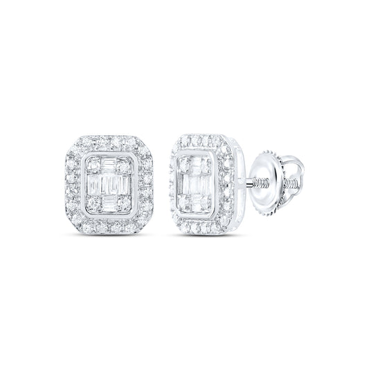 14kt White Gold 3/8 Cttw Natural Diamond Ana M Fashion Octagon Baguette Earring