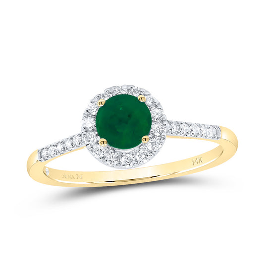 14kt Yellow Gold 1/5 Cttw Diamond Ana M 5mm Round Emerald Natural Gem Round Wedding Engagement Anniversary Ring, Women Size: 5-9