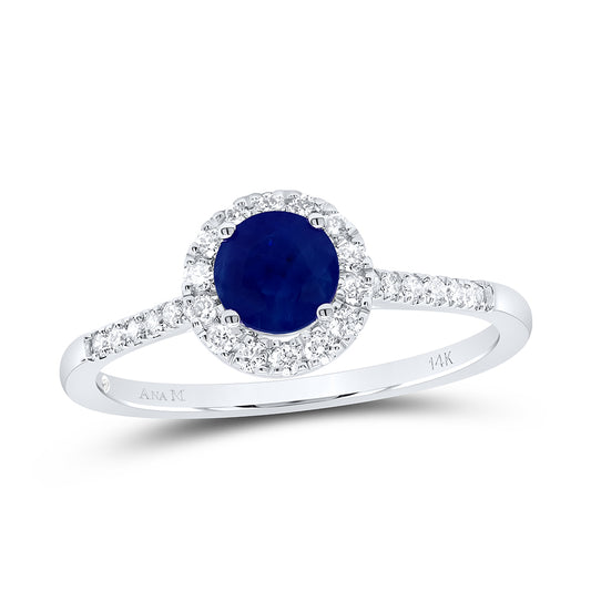 14kt White Gold 1/5 Cttw Diamond Ana M 5mm Round Blue Sapphire Natural Gem Round Wedding Engagement Anniversary Ring, Women Size: 5-9
