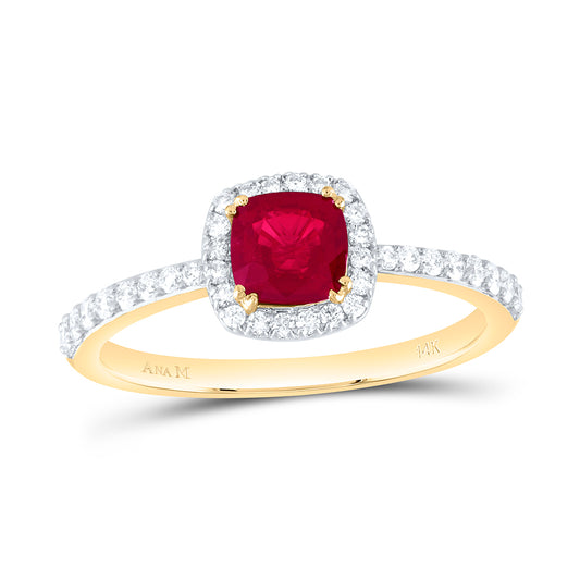 14kt Yellow Gold 1/4 Cttw Diamond Ana M 5mm Cushion Ruby Natural Gem Cushion Wedding Engagement Anniversary Ring, Women Size: 5-9