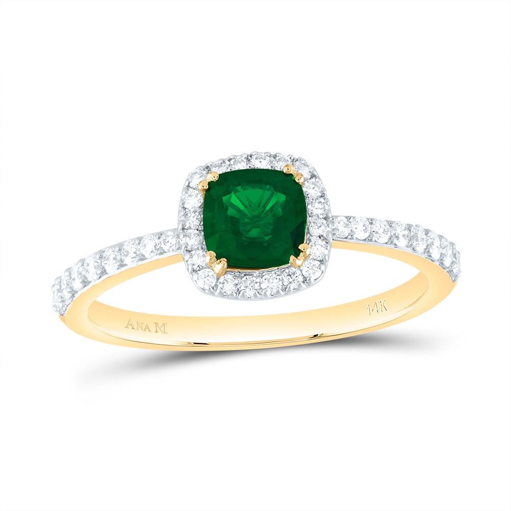 14kt Yellow Gold 1/4 Cttw Diamond Ana M 5mm Cushion Emerald Natural Gem Cushion Wedding Engagement Anniversary Ring, Women Size: 5-9