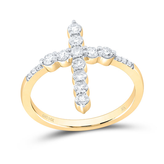 14kt Yellow Gold 5/8 Cttw Natural Diamond Fashion Wedding Engagement Anniversary Cross Ring, Women Size: 5-9