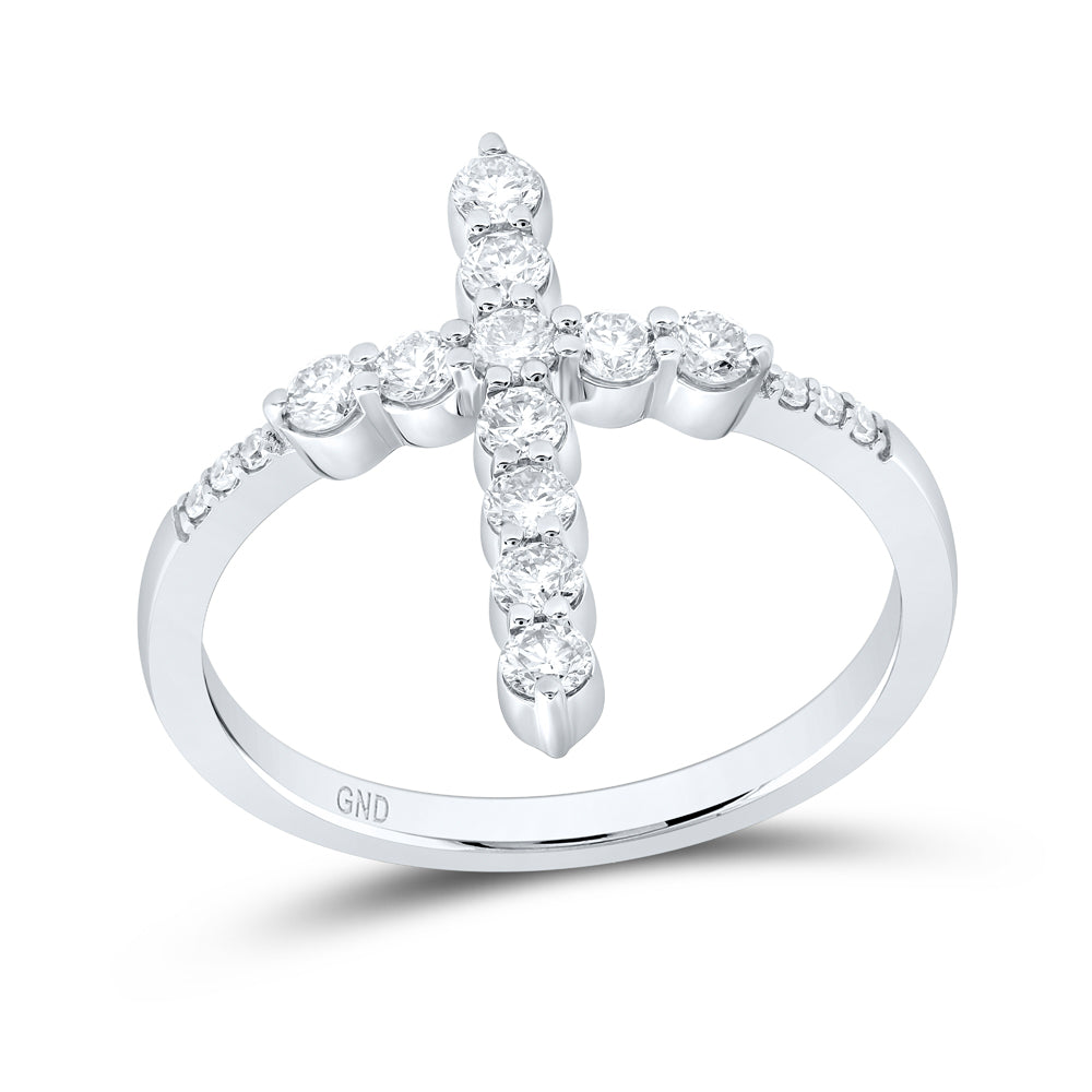 14kt White Gold 5/8 Cttw Natural Diamond Fashion Wedding Engagement Anniversary Cross Ring, Women Size: 5-9