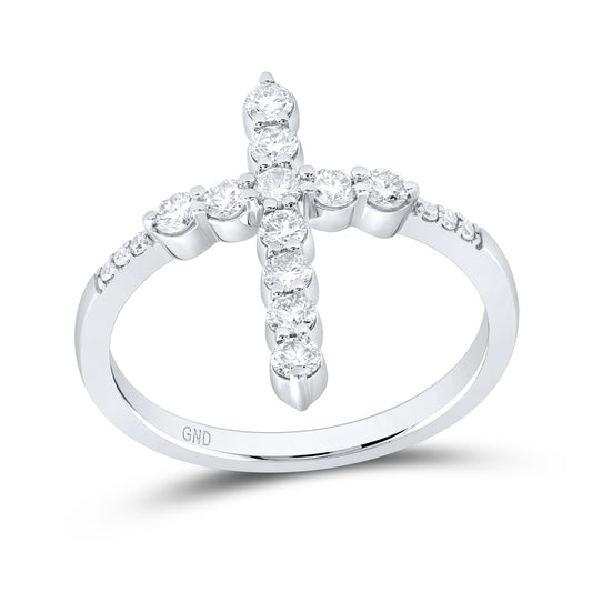 14kt White Gold 5/8 Cttw Natural Diamond Fashion Wedding Engagement Anniversary Cross Ring, Women Size: 5-9