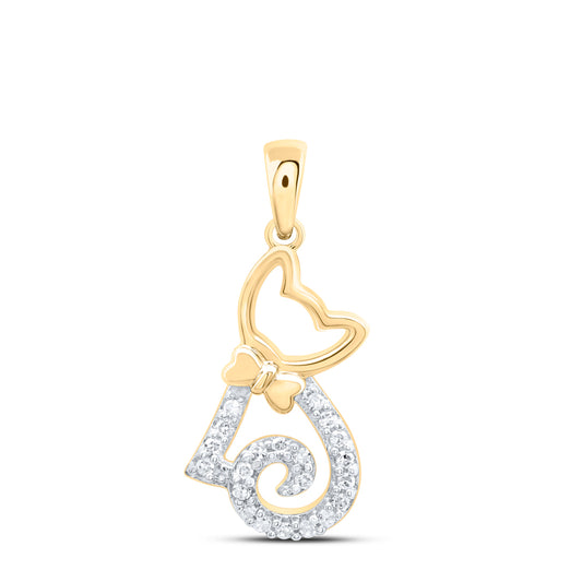 10kt Yellow Gold 1/10 Cttw Natural Diamond Cat Pendant
