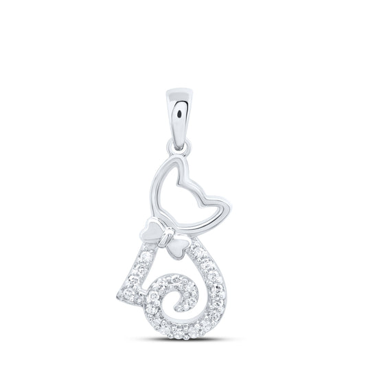 10kt White Gold 1/10 Cttw Natural Diamond Cat Pendant