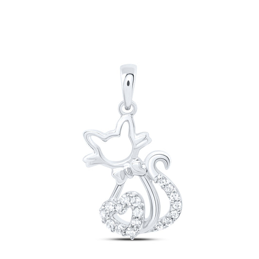 10kt White Gold 1/10 Cttw Natural Diamond Heart Cat Pendant