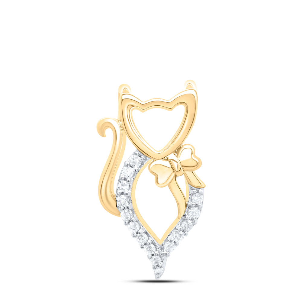 10kt Yellow Gold 1/20 Cttw Natural Diamond Cat Pendant