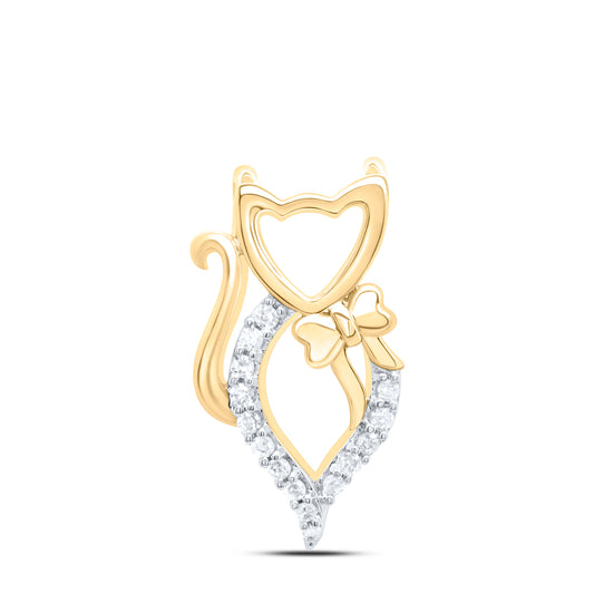 10kt Yellow Gold 1/20 Cttw Natural Diamond Cat Pendant