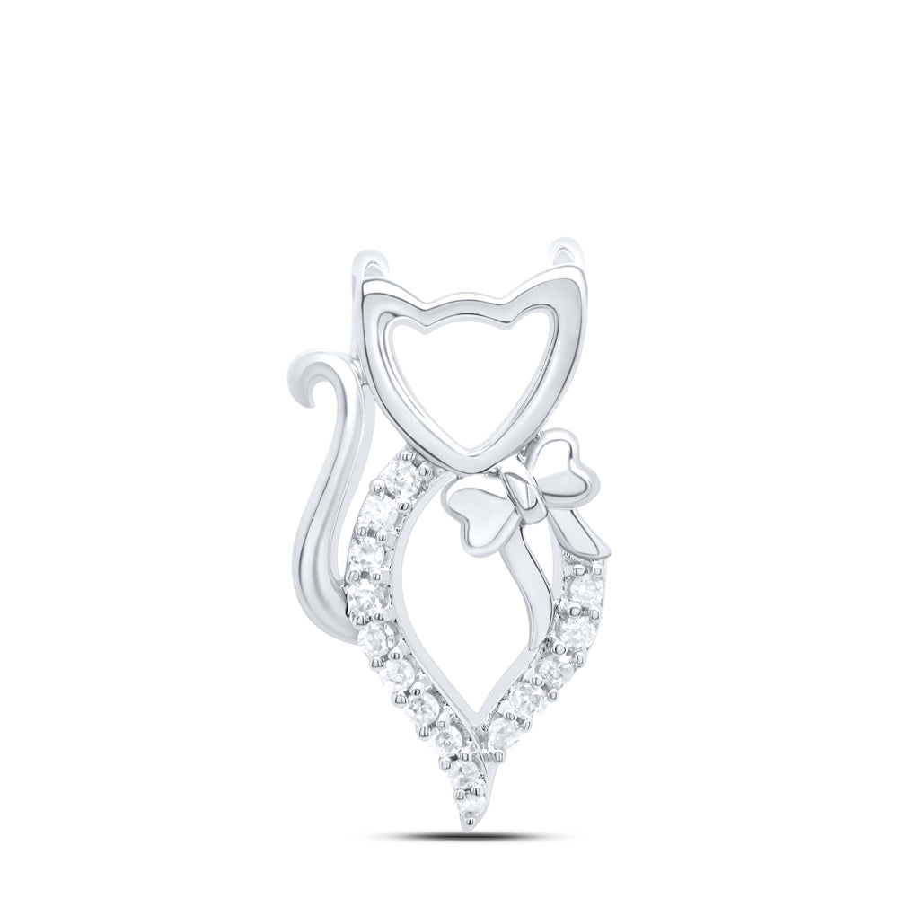 10kt White Gold 1/20 Cttw Natural Diamond Cat Pendant