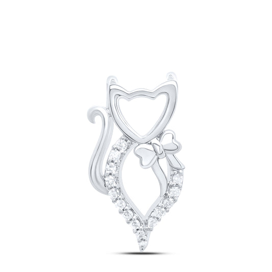 10kt White Gold 1/20 Cttw Natural Diamond Cat Pendant