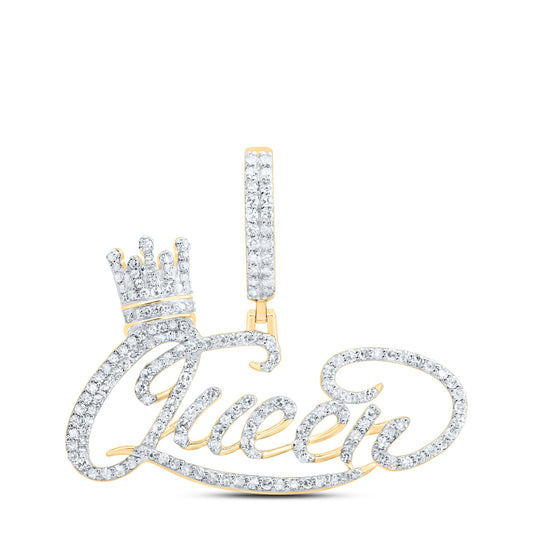 10kt Yellow Gold 1 Cttw Natural Diamond " Queen" Crown Mens Charm
