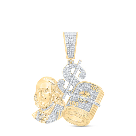 10kt Yellow Gold 1 1/3 Cttw Natural Diamond Benjamin Dollar Mens Charm