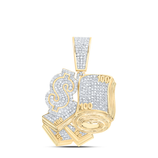 10kt Yellow Gold 1 Cttw Natural Diamond Dollar Mens Charm