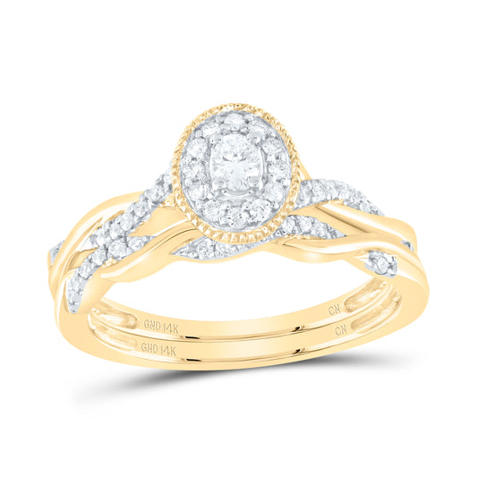 14K Yellow or White or Rose Gold 1/3 Ctw Natural Diamond Oval Single Halo Bridal Set, Womens Size: 5-9