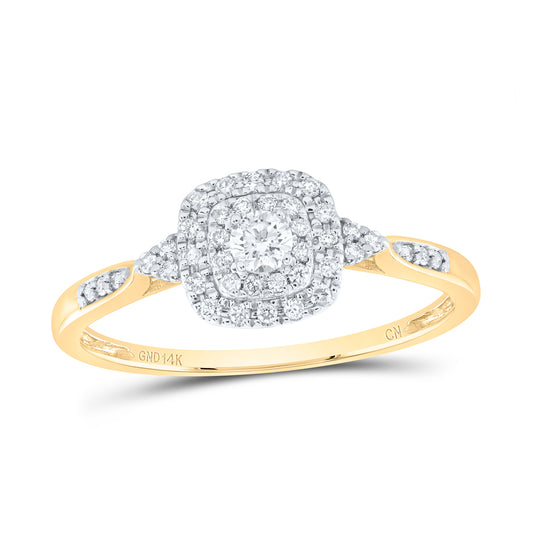 14K Yellow or White Gold 1/4 Ctw Natural Diamond Cushion Double Halo Engagement Ring, Womens Size: 5-9