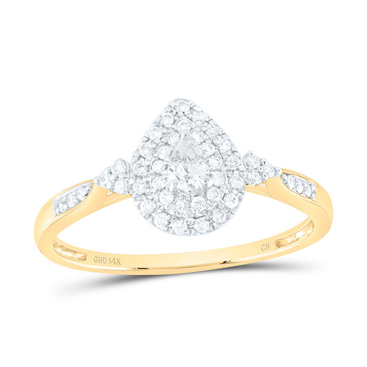 14K Yellow or White Gold 1/4 Ctw Natural Diamond Pear Double Halo Engagement Ring, Womens Size: 5-9