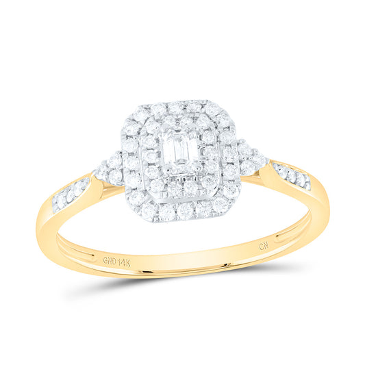 14K Yellow Gold 1/3 Ctw Natural Diamond Emerald Double Halo Engagement Ring, Womens Size: 5-9