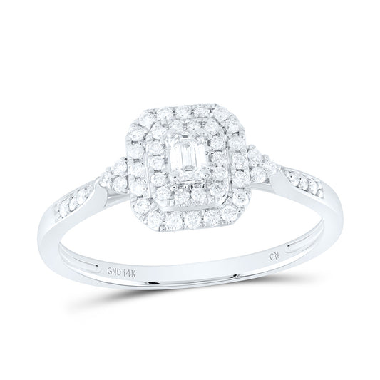 14K White Gold 1/3Cttw Natural Diamond Cushion Emerald Double Halo Engagement Ring