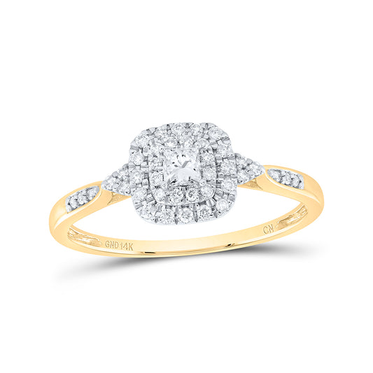 14K Yellow or White Gold 1/4 Ctw Natural Diamond Cushion Double Halo Engagement Ring, Womens Size: 5-9