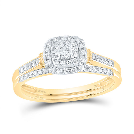 14K Yellow or White Gold 1/3 Ctw Natural Diamond Cushion Double Halo Bridal Set, Womens Size: 5-9