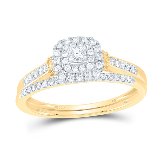 14K Yellow or White Gold 1/3 Ctw Natural Diamond Cushion Double Halo Bridal Set, Womens Size: 5-9