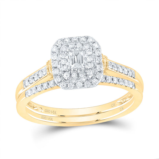 14K Yellow or White Gold 1/3 Ctw Natural Diamond Emerald Double Halo Bridal Set, Womens Size: 5-9