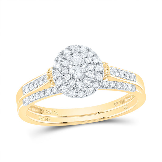 14K Yellow or White Gold 1/3 Ctw Natural Diamond Oval Double Halo Bridal Set, Womens Size: 5-9