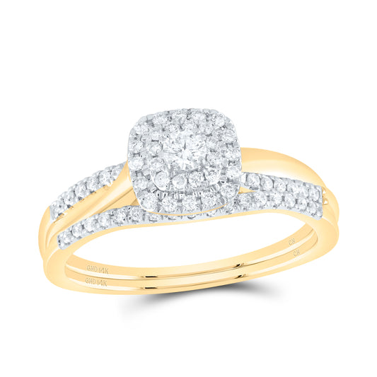 14K Yellow or White Gold 1/3 Ctw Natural Diamond Cushion Double Halo Bridal Set, Womens Size: 5-9