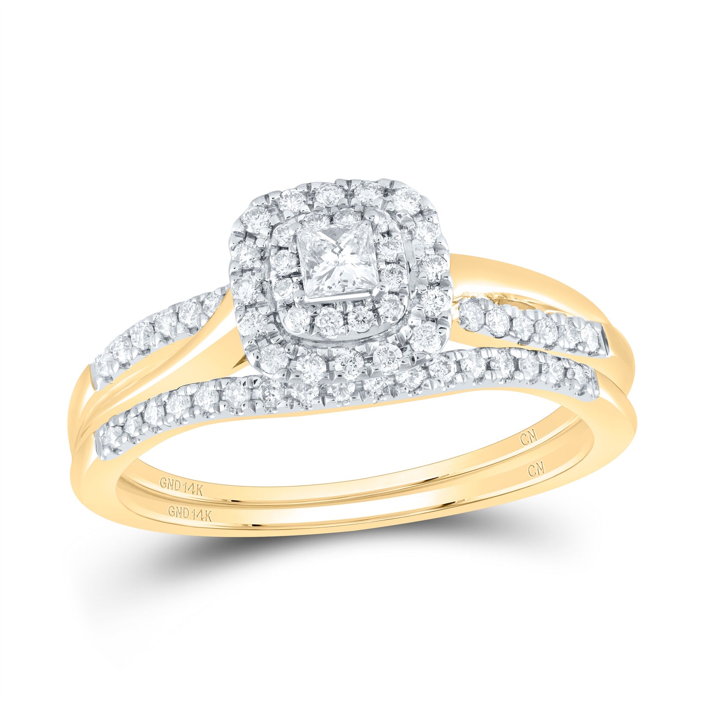 14K Yellow Gold 1/3Cttw Natural Diamond Cushion Double Halo Bridal Set