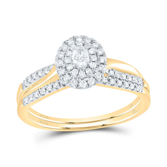 14K Yellow or White or Rose Gold 1/3 Ctw Natural Diamond Oval Double Halo Bridal Set, Womens Size: 5-9