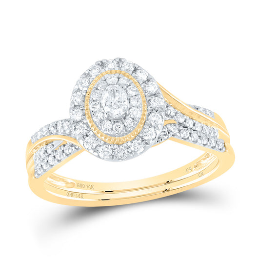 14K Yellow or White Gold 1/2 Ctw Natural Diamond Oval Double Halo Bridal Set, Womens Size: 5-9