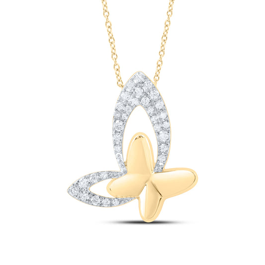 10K Yellow or White or Rose Gold 1/3 Ctw Natural Diamond Gift Butterfly Necklace (18 Inch)
