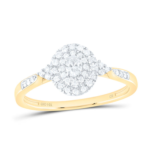 14K Yellow or White Gold 1/4 Ctw Natural Diamond Oval Double Halo Engagement Ring, Womens Size: 5-9