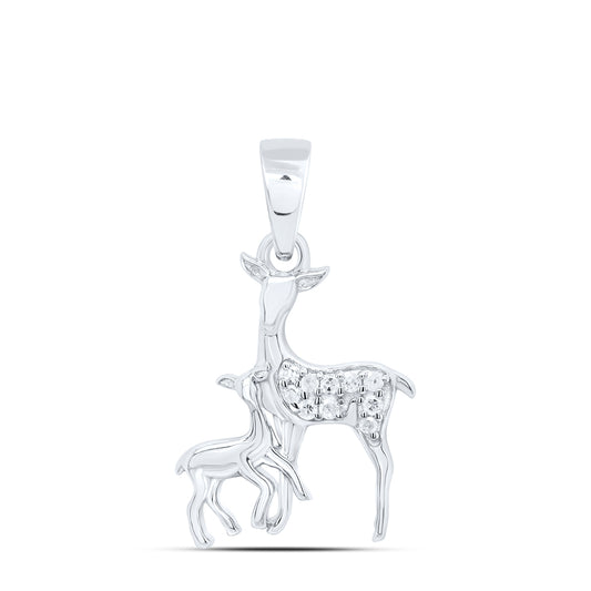 Sterling Silver White-Tone 1/20 Ctw Natural Diamond Dear Pendant