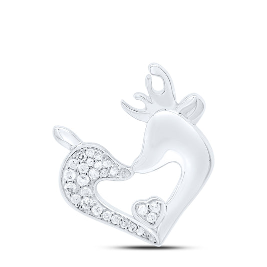 Sterling Silver White-Tone 1/10 Ctw Natural Diamond Dear Heart Pendant