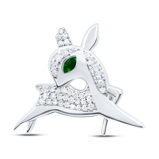 Sterling Silver White-Tone 1/10 Ctw Natural Diamond 3X2MM Marquise Emerald Synthetic Gift Dear Pendant