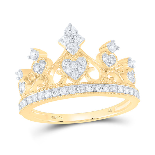 14K Yellow or White Gold 3/8 Ctw Natural Diamond Fashion Crown Ring, Womens Size: 5-9