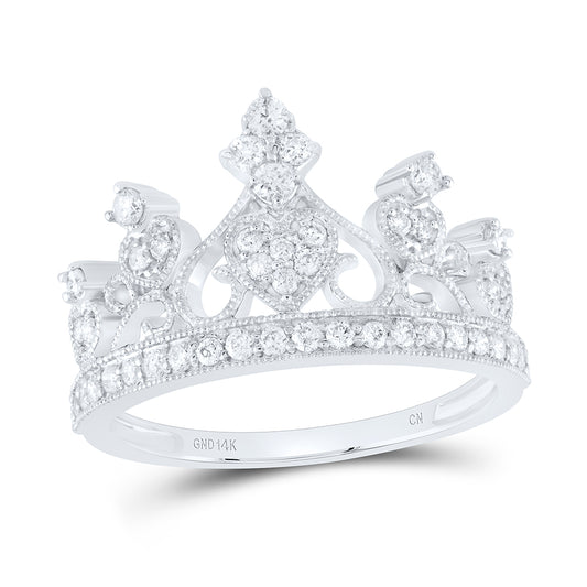 14Kt White Gold 3/8 Ctw Natural Diamond Fashion Crown Ring - Size 7