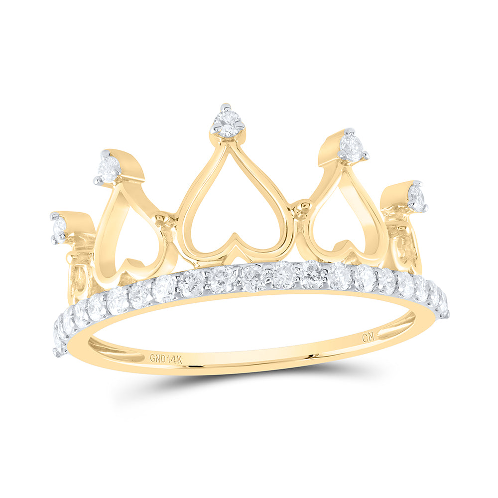 14K Yellow or White Gold 1/3 Ctw Natural Diamond Fashion Crown Ring, Womens Size: 5-9
