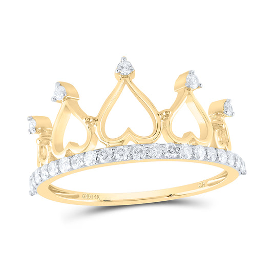 14K Yellow or White Gold 1/3 Ctw Natural Diamond Fashion Crown Ring, Womens Size: 5-9