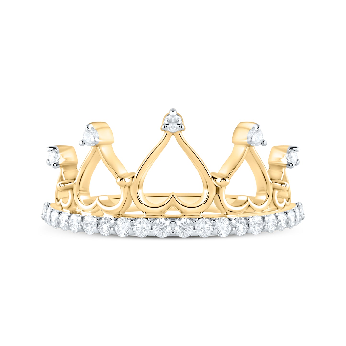 14K Yellow or White Gold 1/3 Ctw Natural Diamond Fashion Crown Ring, Womens Size: 5-9