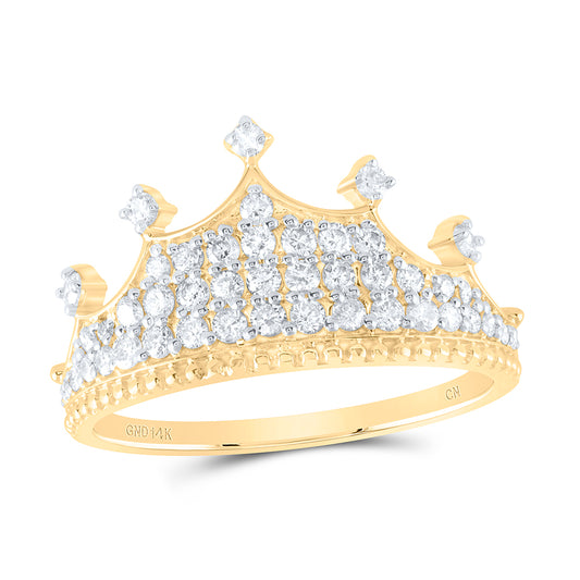 14K Yellow or White Gold 1/2 Ctw Natural Diamond Fashion Crown Ring, Womens Size: 5-9