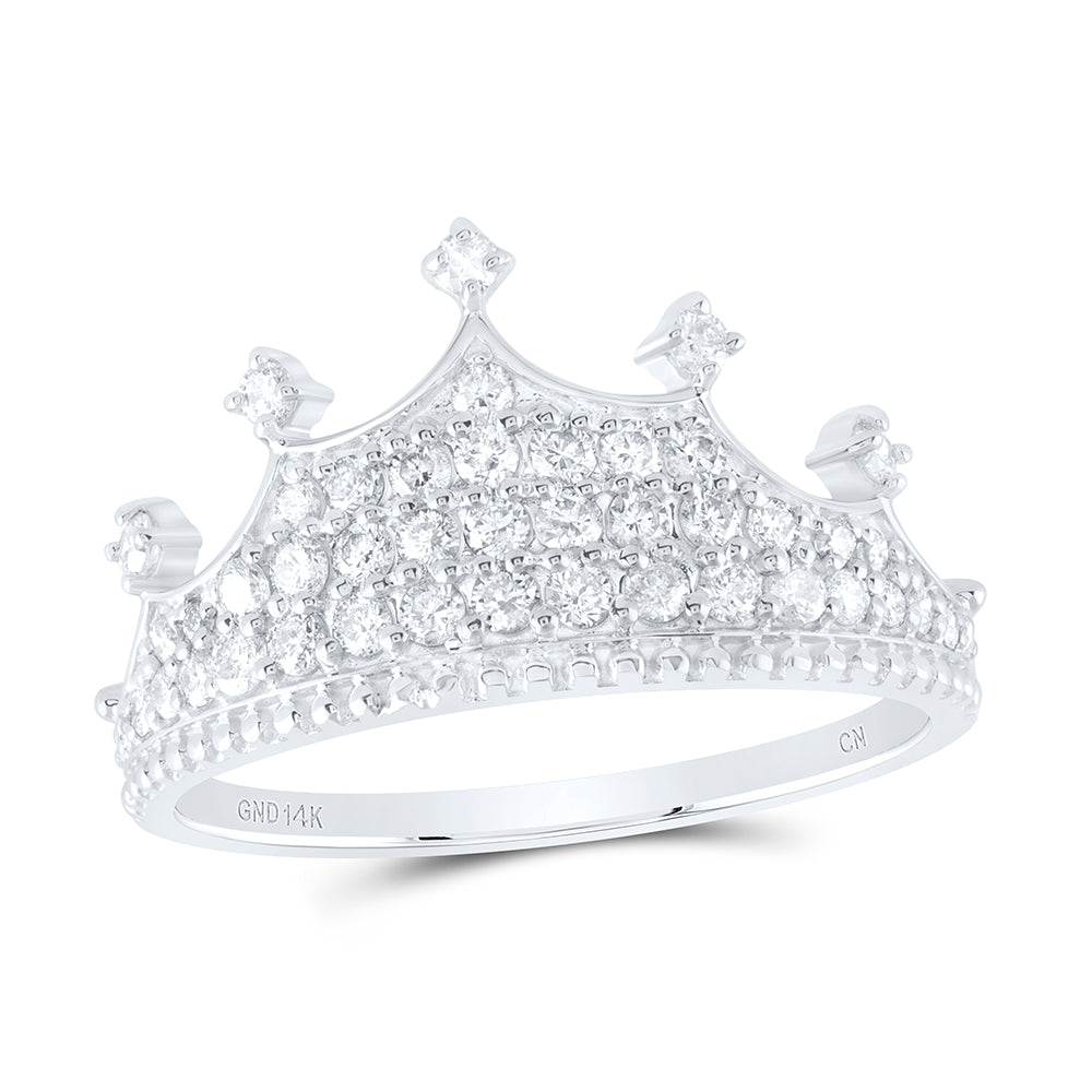 14K Yellow or White Gold 1/2 Ctw Natural Diamond Fashion Crown Ring, Womens Size: 5-9