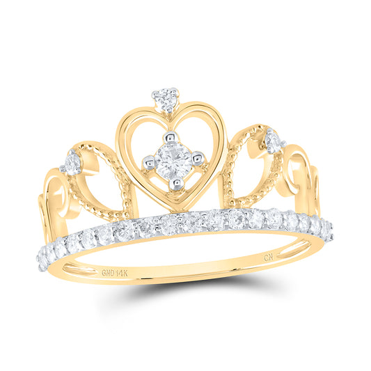 14K Yellow or White Gold 3/8 Ctw Natural Diamond Fashion Crown Ring, Womens Size: 5-9