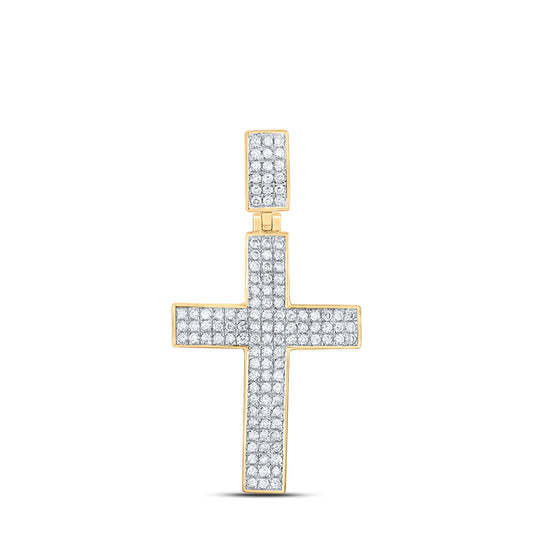 10K Yellow Gold 1/2 Ctw Natural Diamond Cross Mens Charm