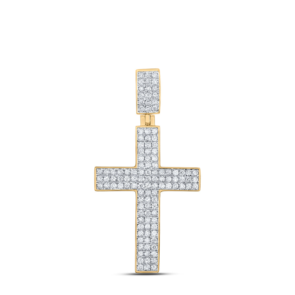 10K Yellow Gold 1Cttw Natural Diamond Cross Mens Charm