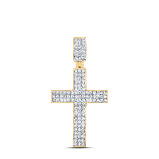 10K Yellow Gold 1Cttw Natural Diamond Cross Mens Charm